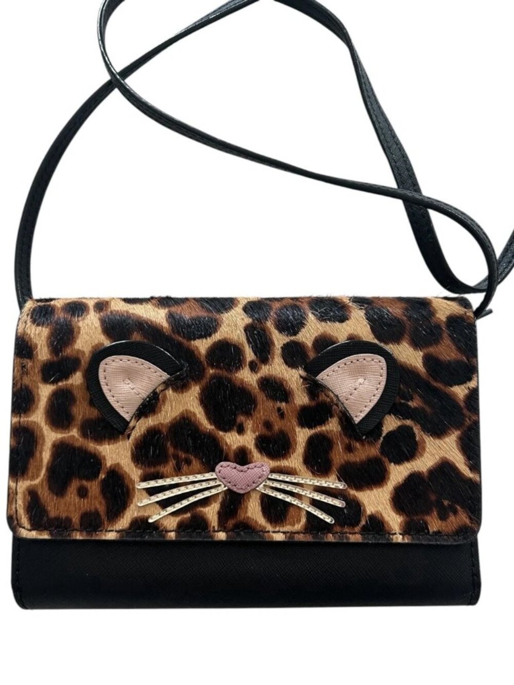 Kate Spade Run Wild Leopard Print Crossbody Clutch Bag Kitty Cat Leather Clutch